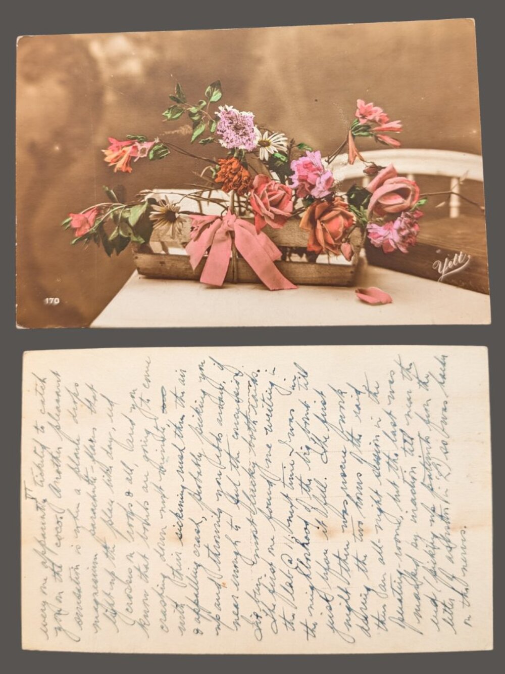 10/$25 Antique 1900's Tinted Sepia Photograph Floral Bouquet Postcard